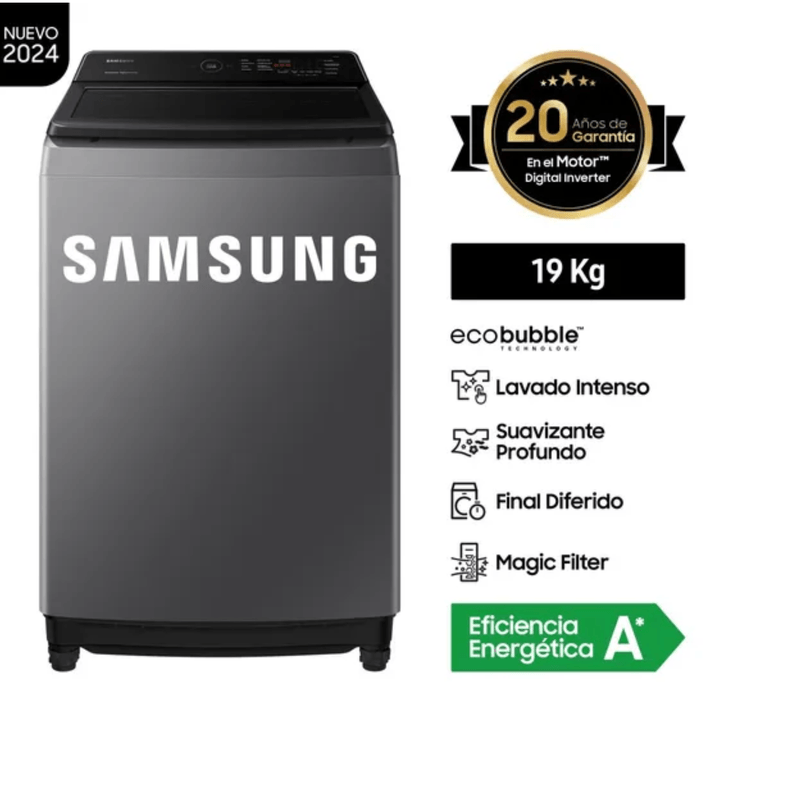 Lavadora SAMSUNG Carga Superior 19KG Gris Oscuro EcoBubble WA19CG6441BDPE-1736443616272